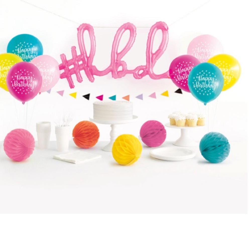 Colorful Birthday Party Balloon Set by 321 • 8 balloons 5 Honeycomb balls &more